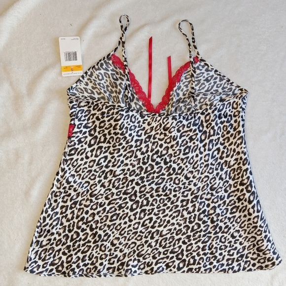 5 for $10 Maidenform NWT Silver Leopard Print & Red Lace Sleep Top size Small - Picture 2 of 7
